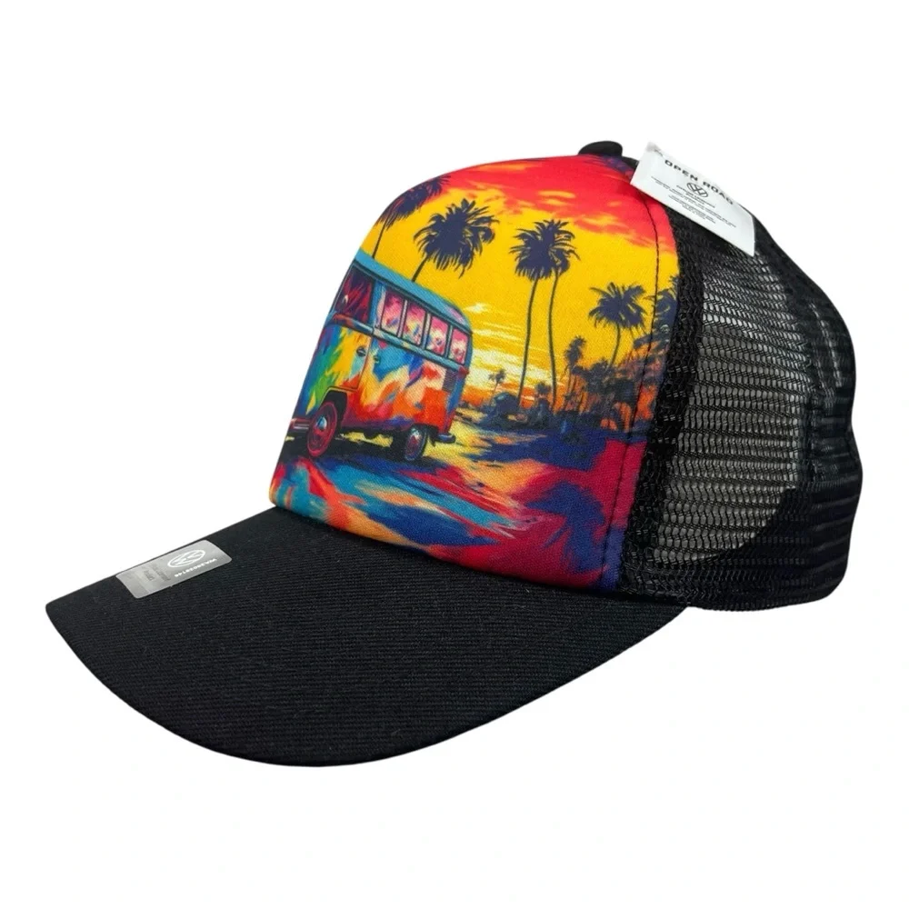 Open Road VW Bus Trucker Hat One Size Multicolor Mesh‎ Snapback NWT